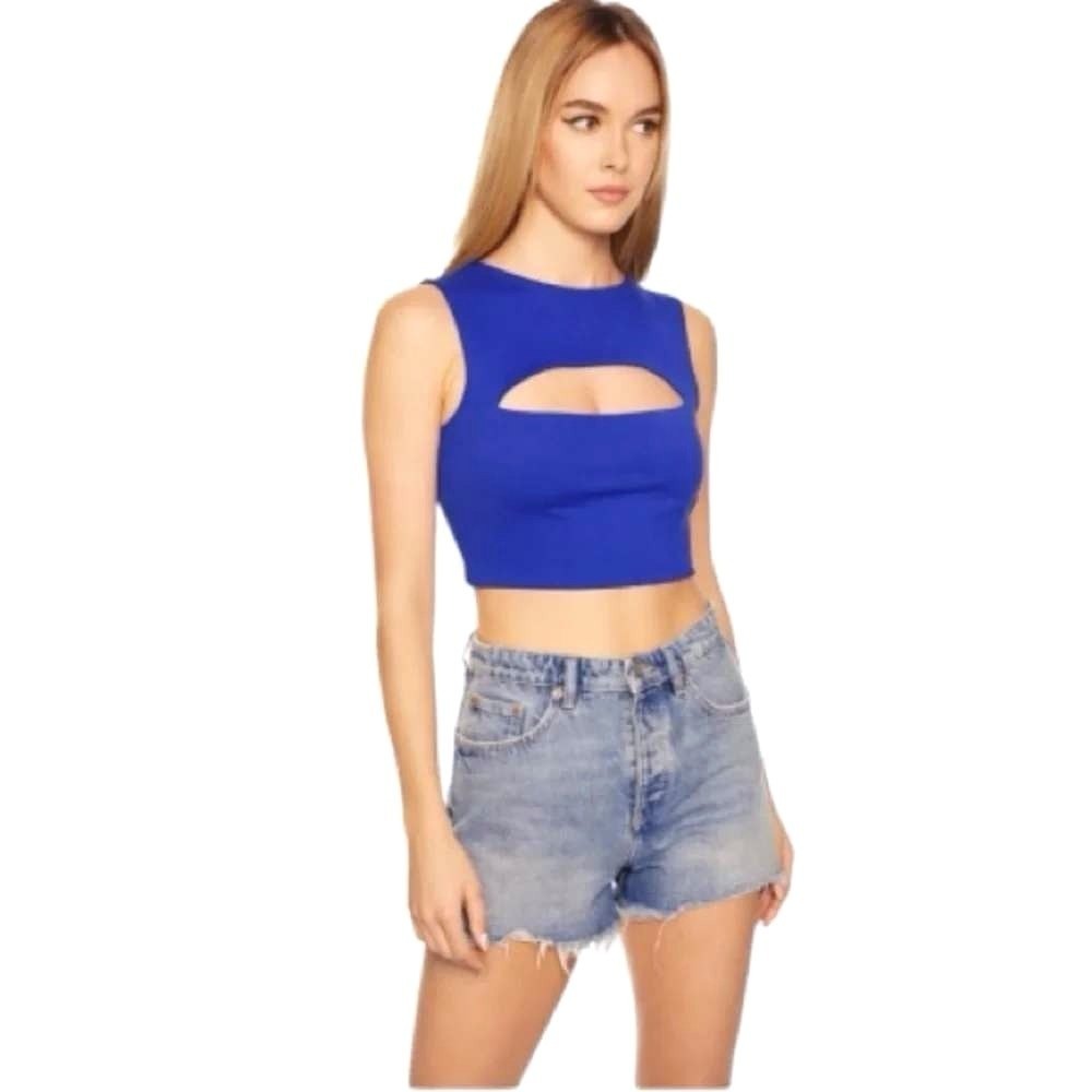 Susana Monaco Cutout Sleeveless Top Nocturnal Blue Size S NWT PS1024